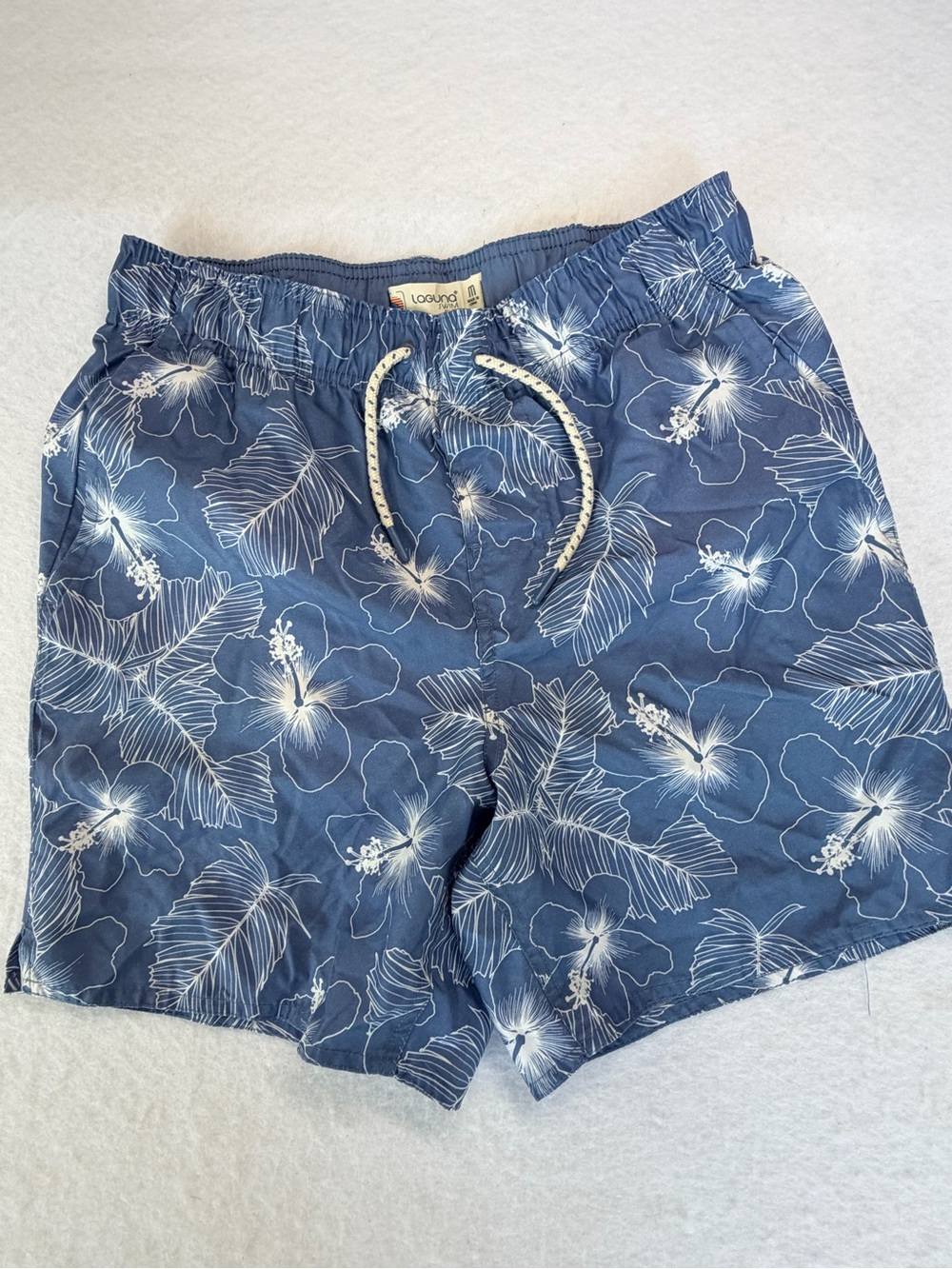 Laguna B Navy and White Floral Boys' Swim Trunks